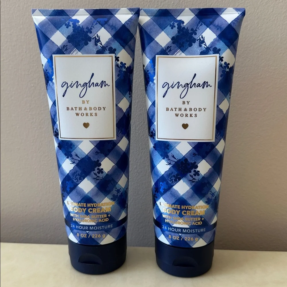 NIB Bath& Body Works Bundle of Two Full Size Gingham Body Cream  -Blue